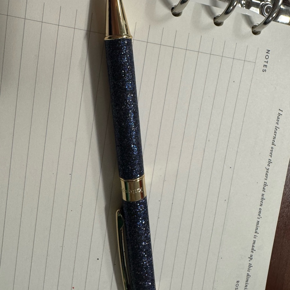Kate Spade Navy Glitter Pen with Gold Details